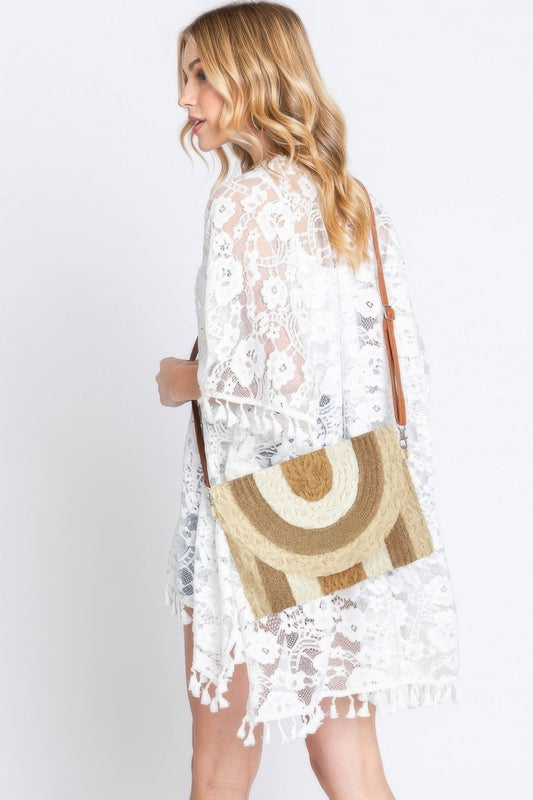 Metallic Lined Multicolor Straw Clutchcrossbodybag