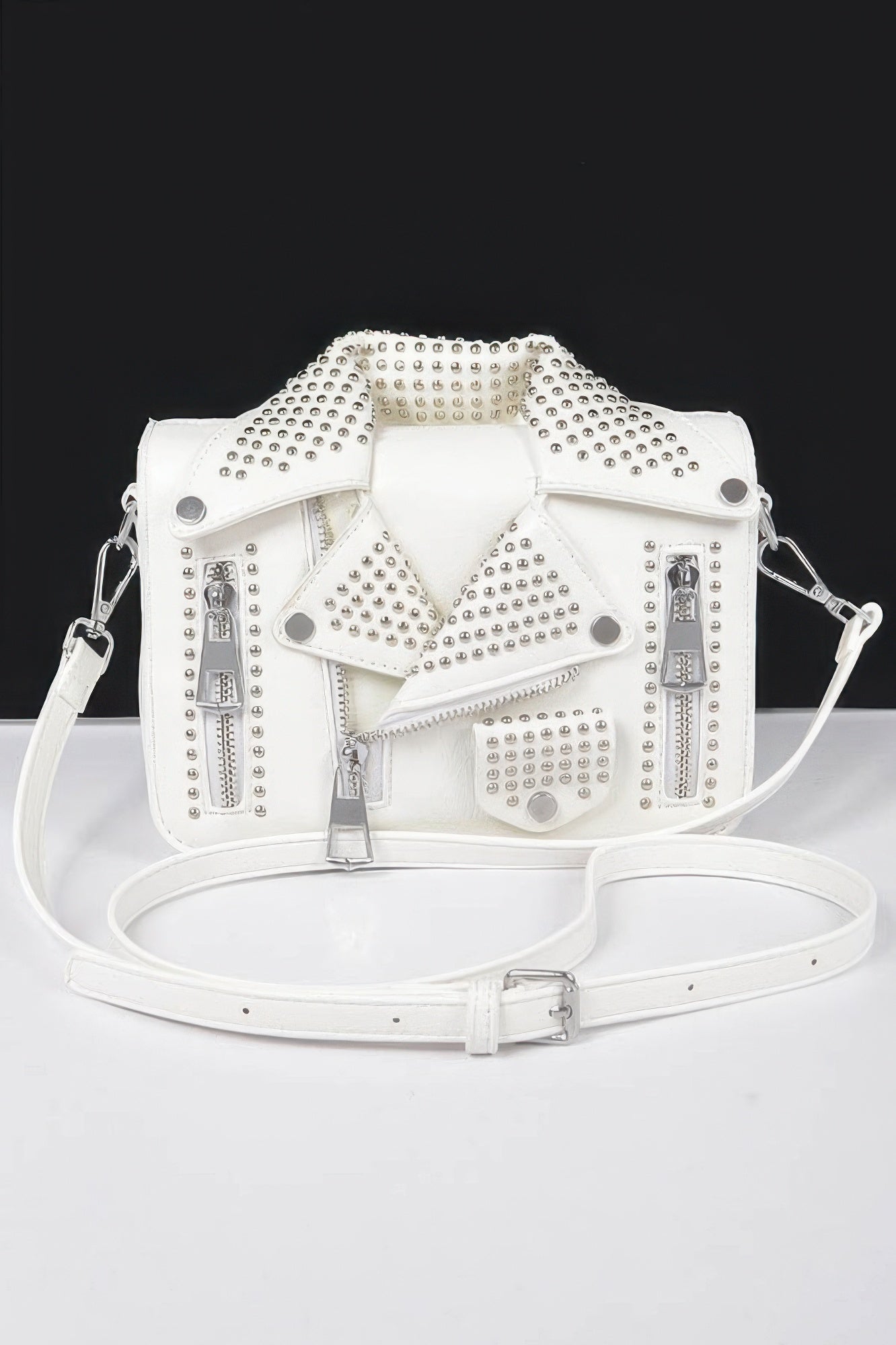 Faux Leather Metal Studded Jacket Clutch