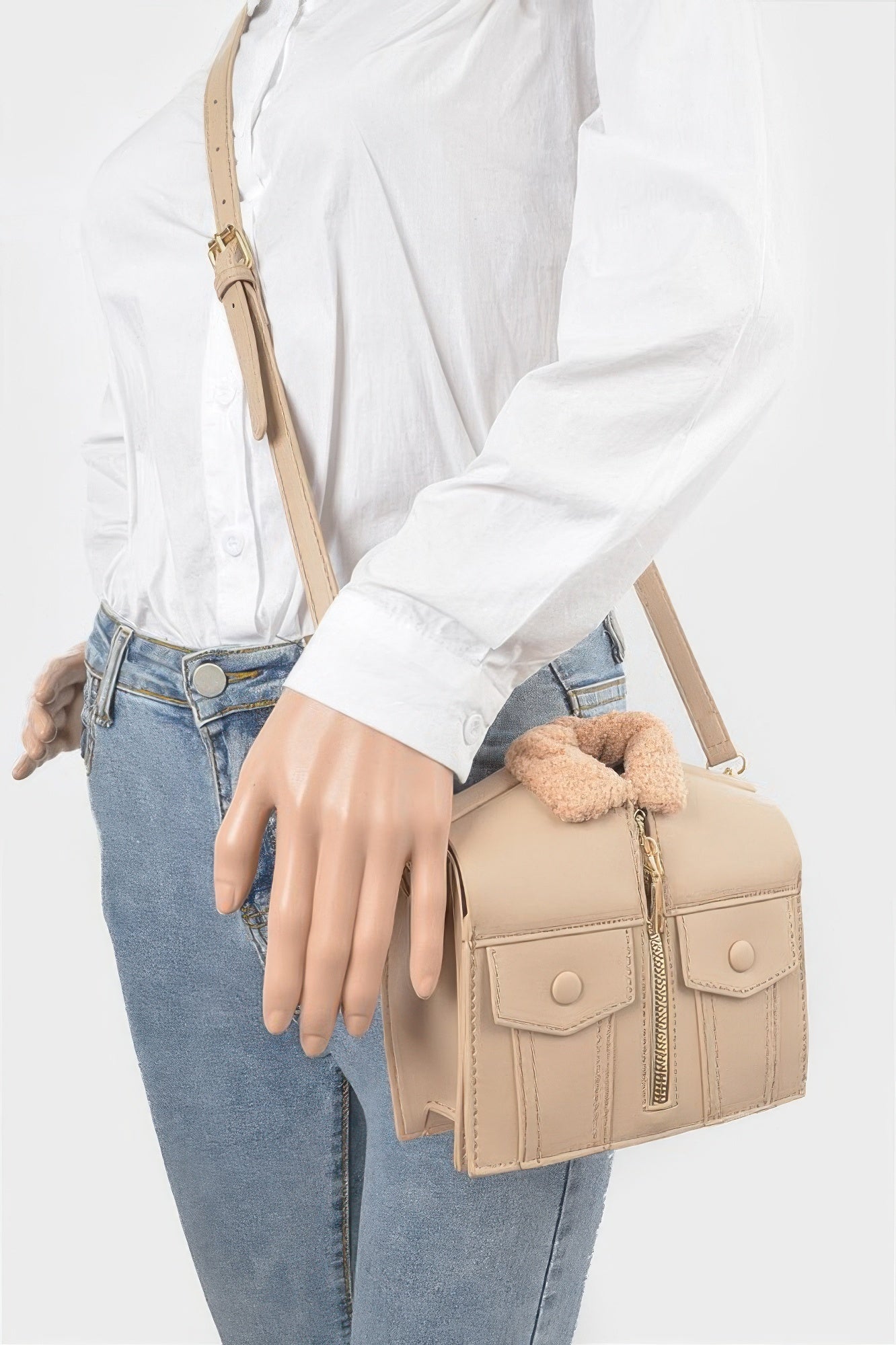 Faux Leather Fur Jacket Crossbody Bag
