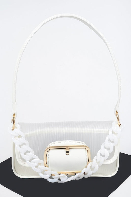 Translucent Metal Buckle Crossbody Bag W/chain