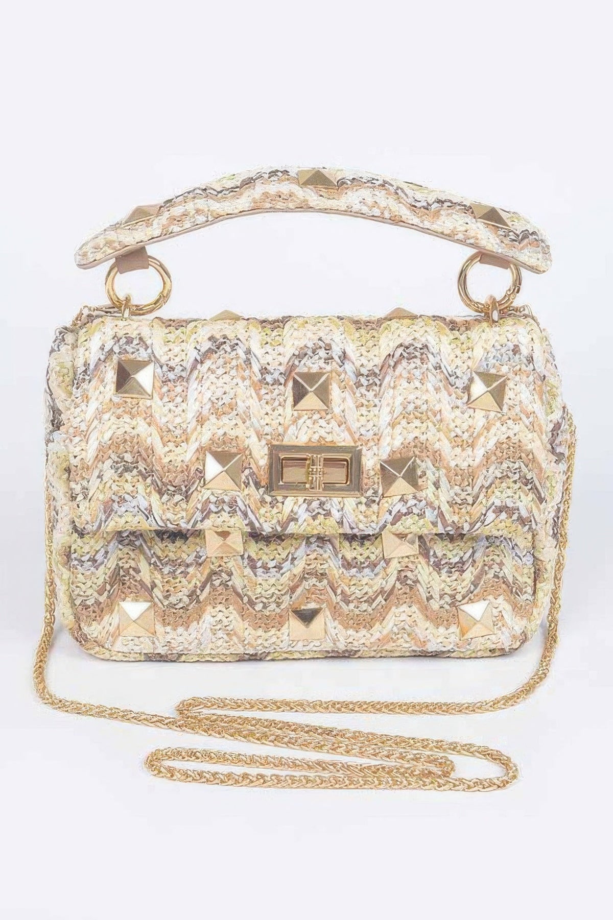 Faux Straw Flap Top Handle Bag