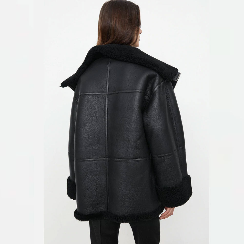 Women’s B3 RAF Aviator Black Sheepskin Shearling Leather Jacket