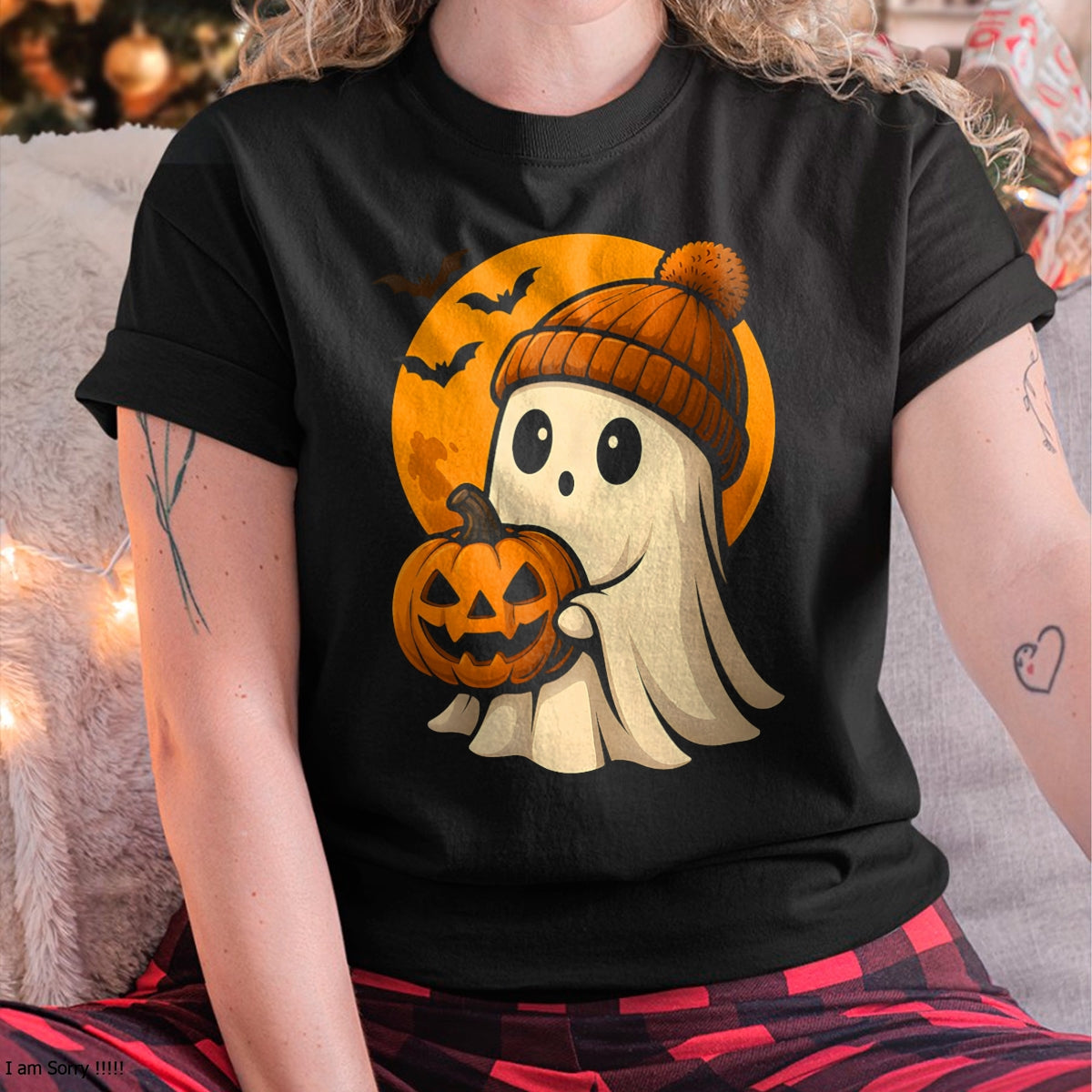 Cute Ghost with Pumpkin for Halloween Costume Party Spooky T-Shirt - Halloween Unisex T-Shirt/Hoodie - NGHL00