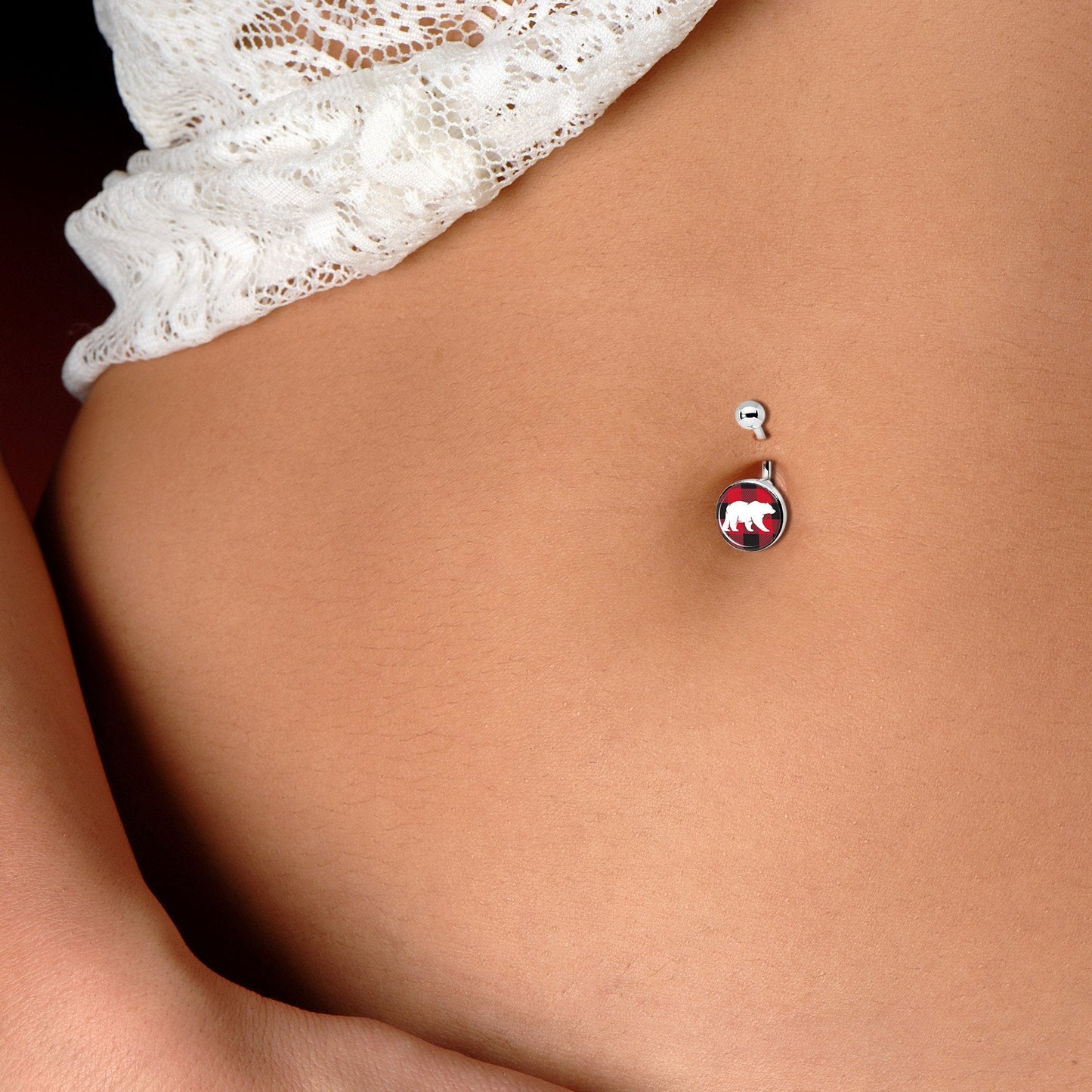 Red Black Plaid Polar Bear Belly Ring
