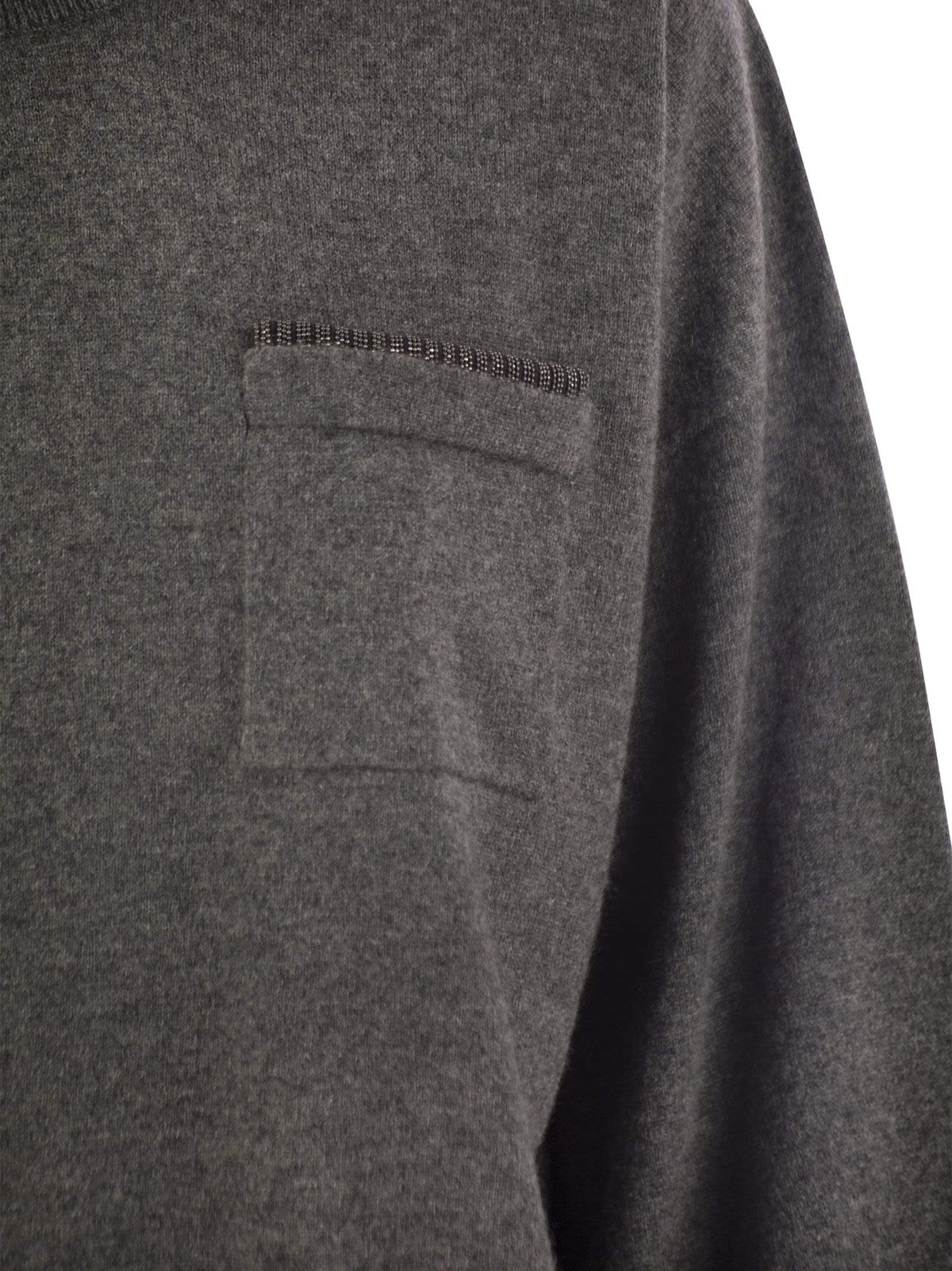 Brunello Cucinelli Women Cashmere Sweater With Breast Pocket And Necklace
