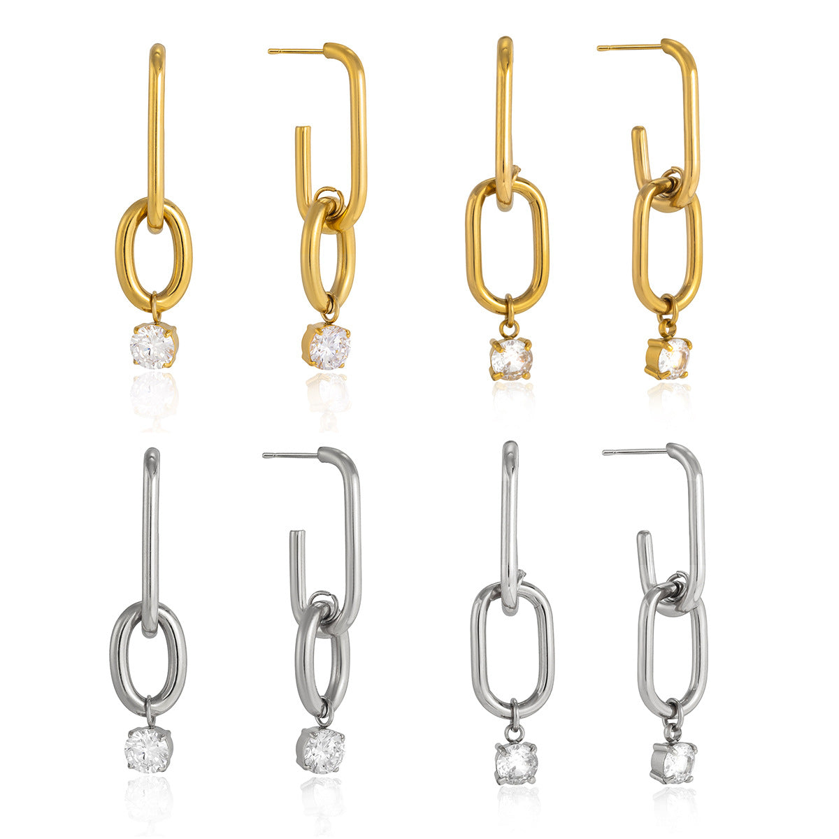 Stainless Steel Zircon Drop Hoop Earrings