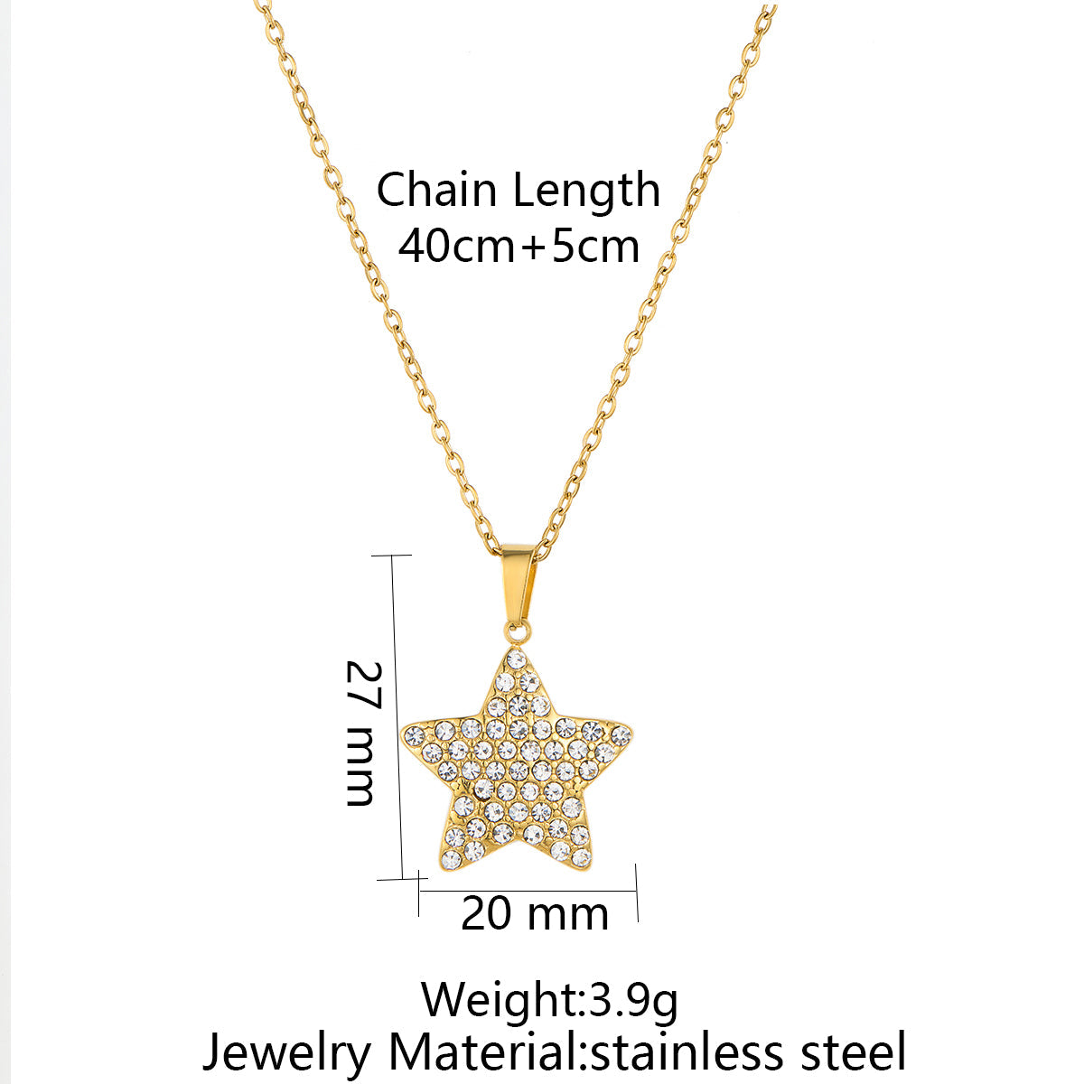 Stainless Steel Inlaid Zircon Star Pendant Necklace