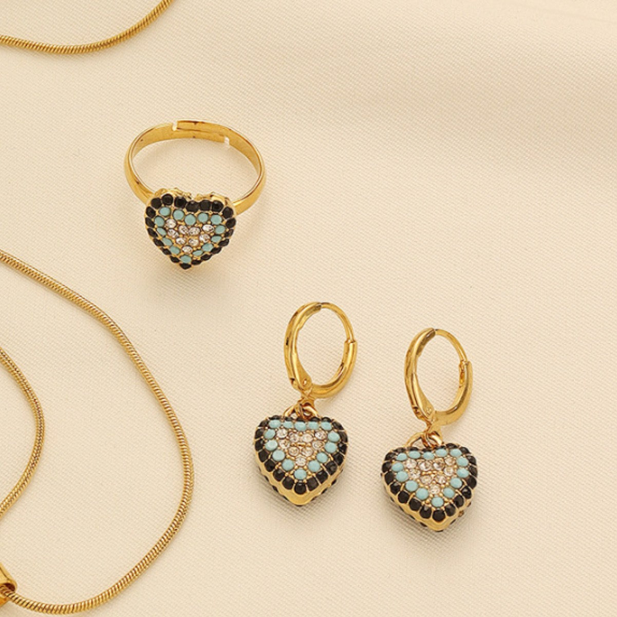 Crystal Heart Evil Eye Jewelry Set