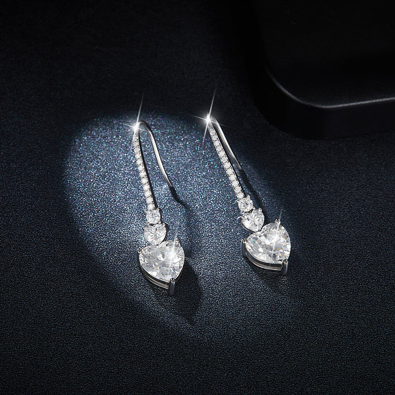 S925 Sterling Silver Heart Shaped Moissanite Dangle Earrings Platinum Plated Hook Earrings With GRA Certificate Elegant Jewelry Gift Box Set For Women