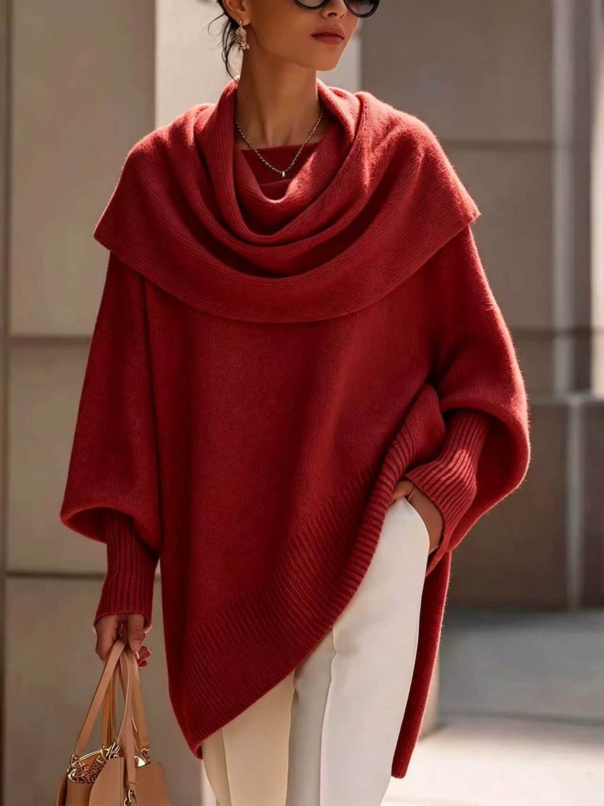 Loose Batwing-sleeve Asymmetrical Pullover Top