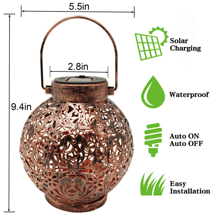 Cross-Border E-Commerce New Solar Wrought Iron Hanging Lamp Outdoor Garden Lamp Waterproof Villa Decoration Chandelier Landscape Lantern