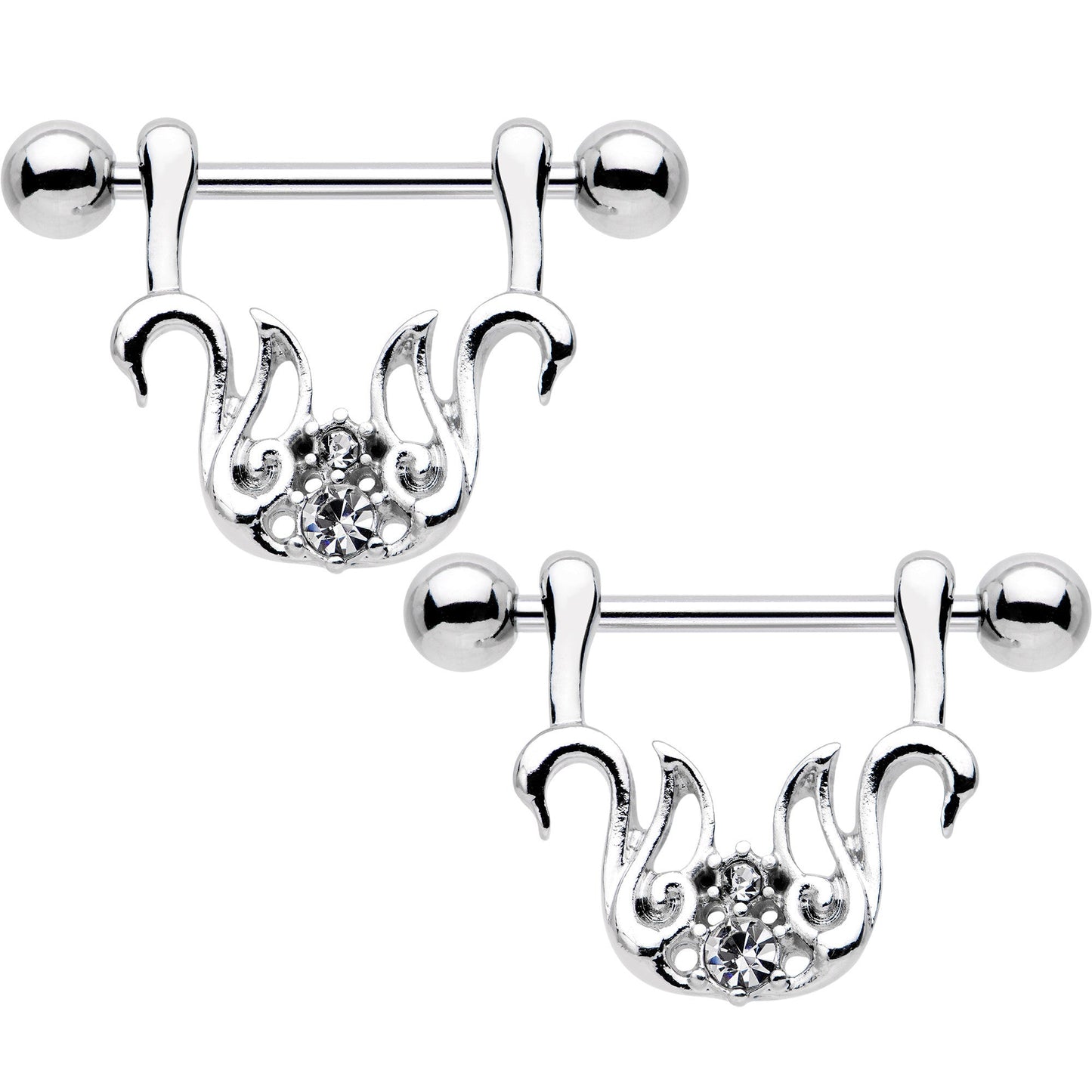 9/16 Clear Gem Swan Couple Dangle Nipple Shield Set