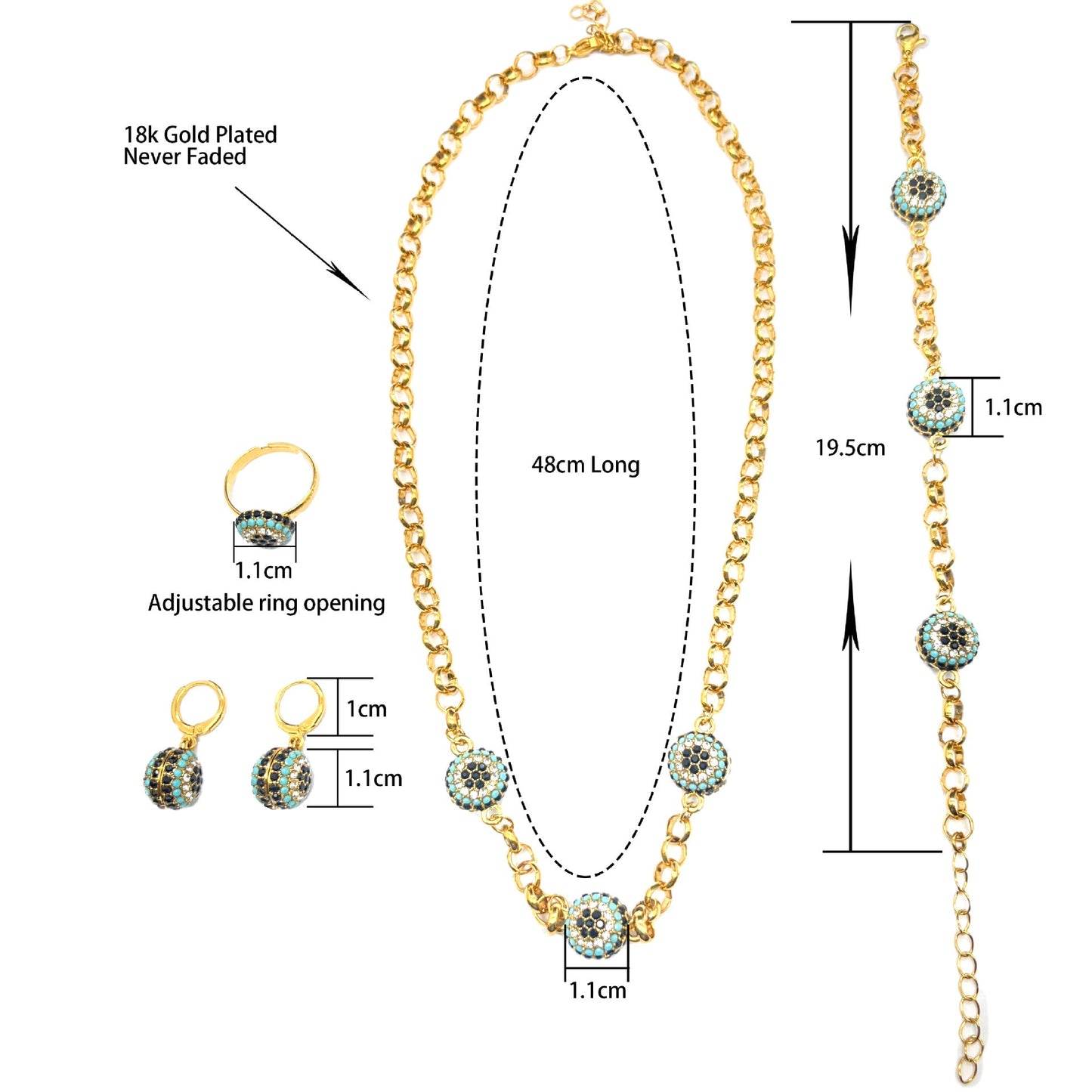 Bohemian Evil Eye Necklace Bracelet and Earring Set