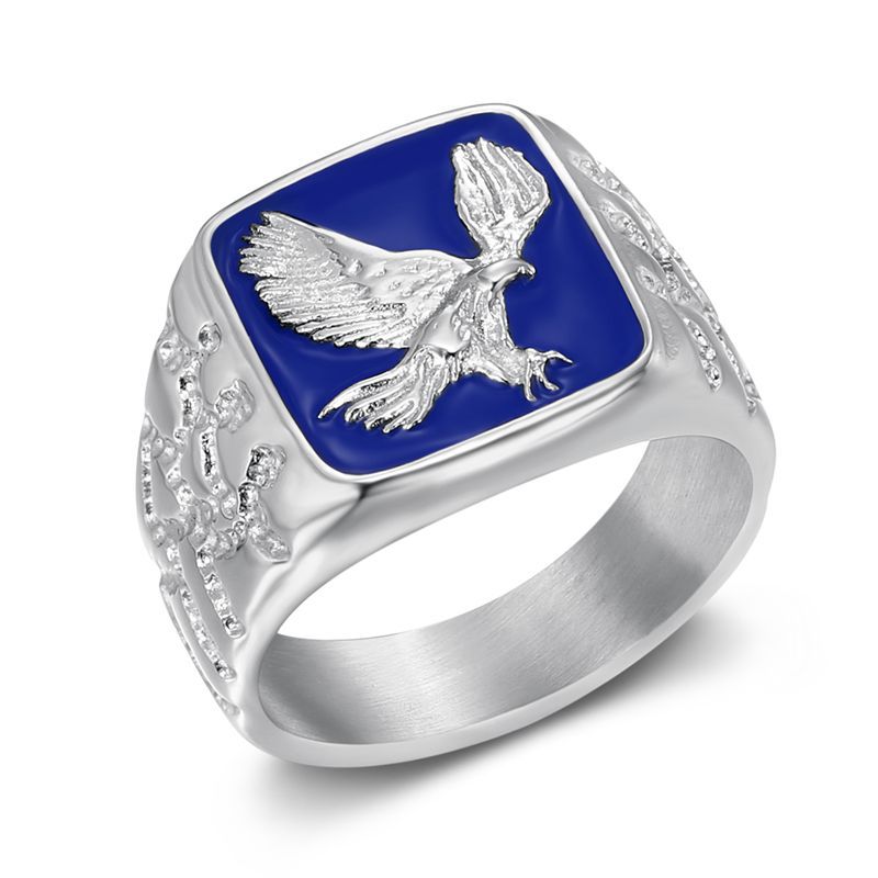 Stainless Steel Gold-Plated Blue Resin Wings-Flying Mens Ring