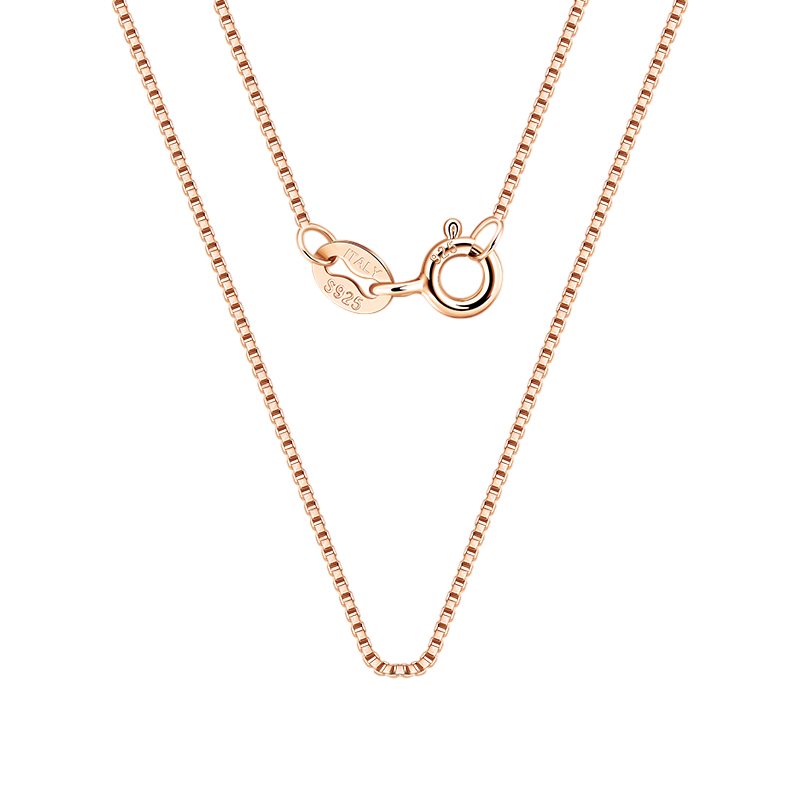 925 Sterling Silver Elegant Rose Gold Box Chain Necklace - Italian Craftsmanship Sterling S