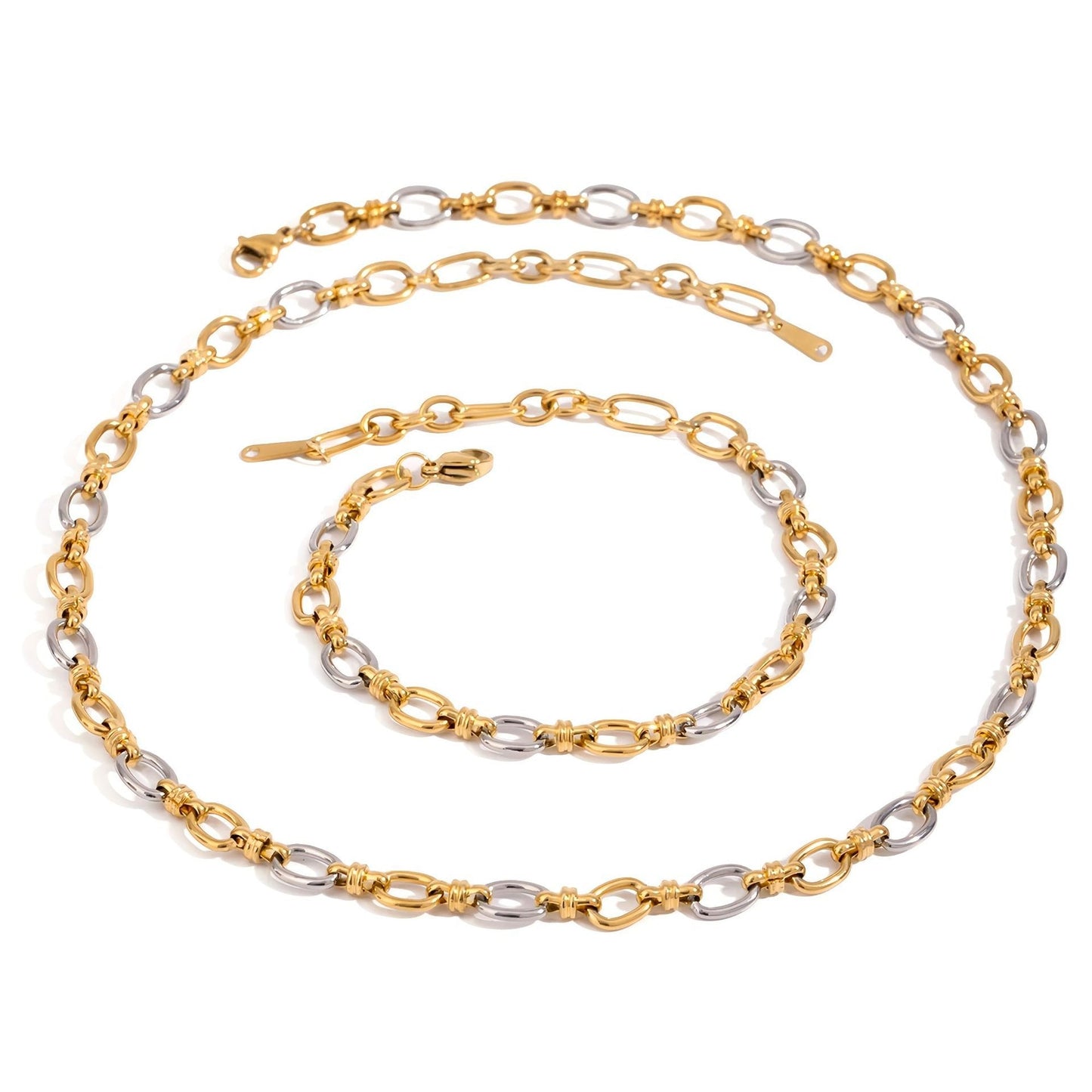 18K gold ring with gold and silver color matching design trendy personality necklace