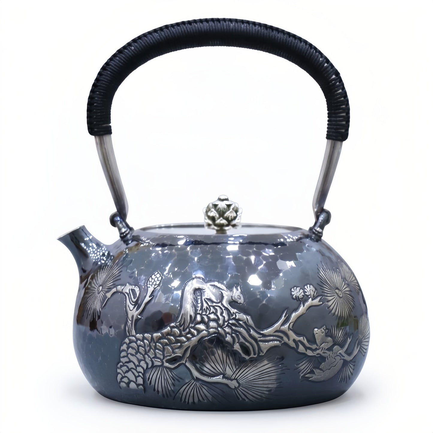 925 Sterling Silver Elegant Handcrafted Teapot with Nature-Inspired Squirrel and Pine Cone Design-Fine large teapot - Handicraft