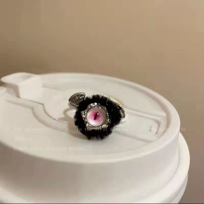Multi-color Flocked Bear Ring, Cocoa Bear Flocked Ring, Sweet INS Style, All-match Open Adjustable Ring