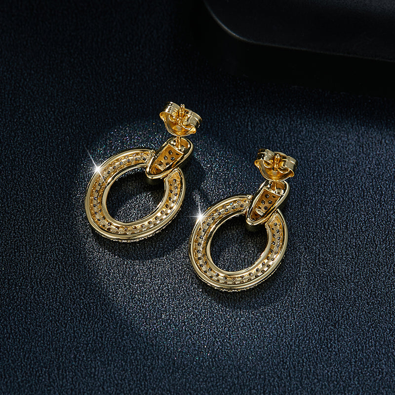 S925 Sterling Silver Gold Plated Moissanite Dangle Earrings Full Pave Circle Drop Earrings With GRA Certificate Luxury Jewelry Gift Box Set