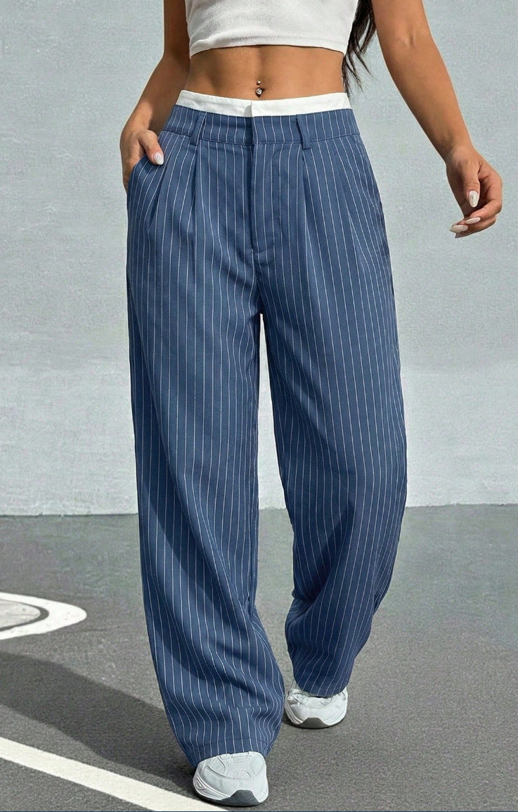 2025 European And American Export New High-Waist Draped Stripesd Suit Pants For Women Work Clothing Versatile Straight Fashion Casual Pants
