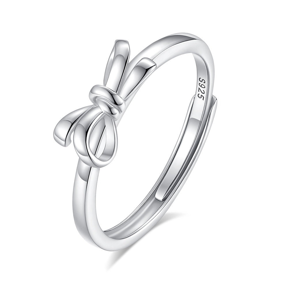 S925 silver heart knot entangled couple bowknot open ring