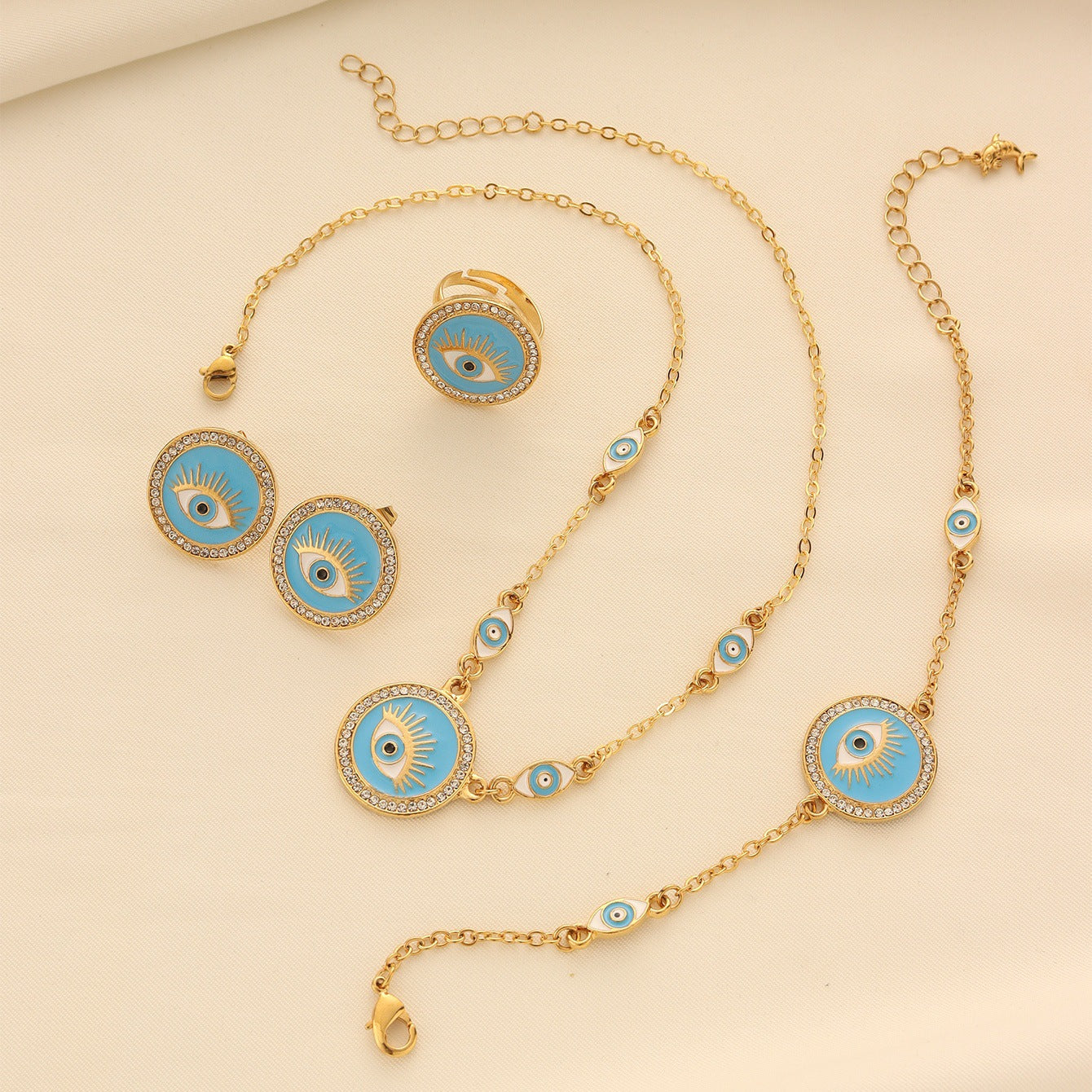 Bohemian Evil Eye Necklace, Bracelet and Earring Set