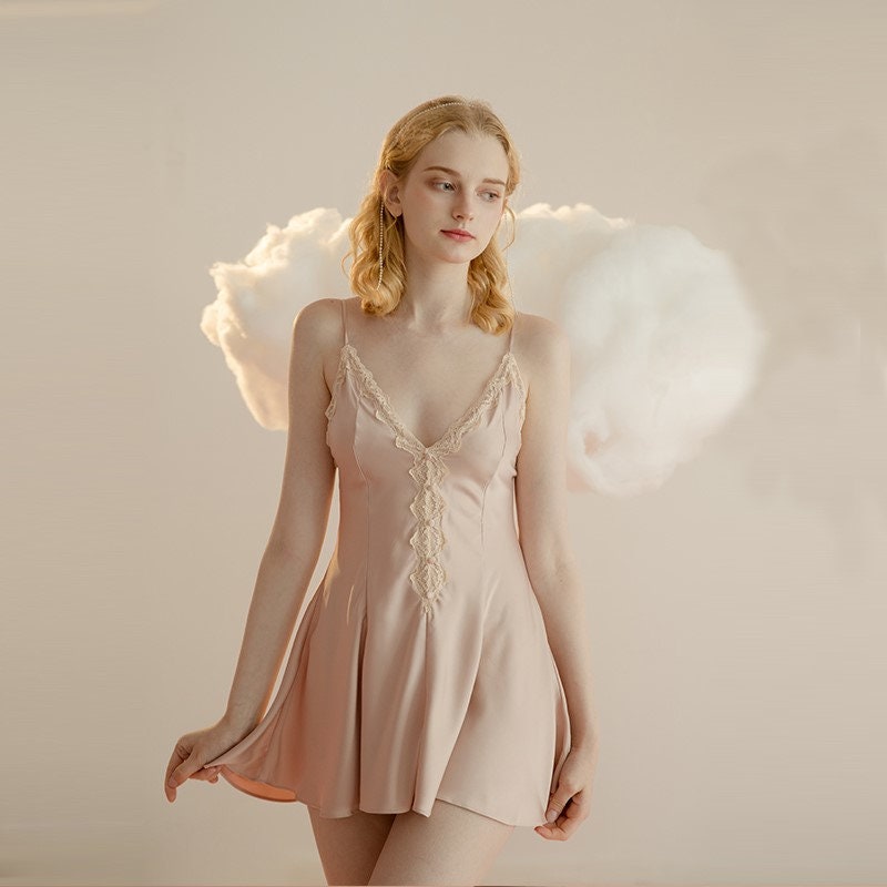 Lace Hem Silky Bridal Lingerie Set - 5 Colors, Sizes S to 5XL