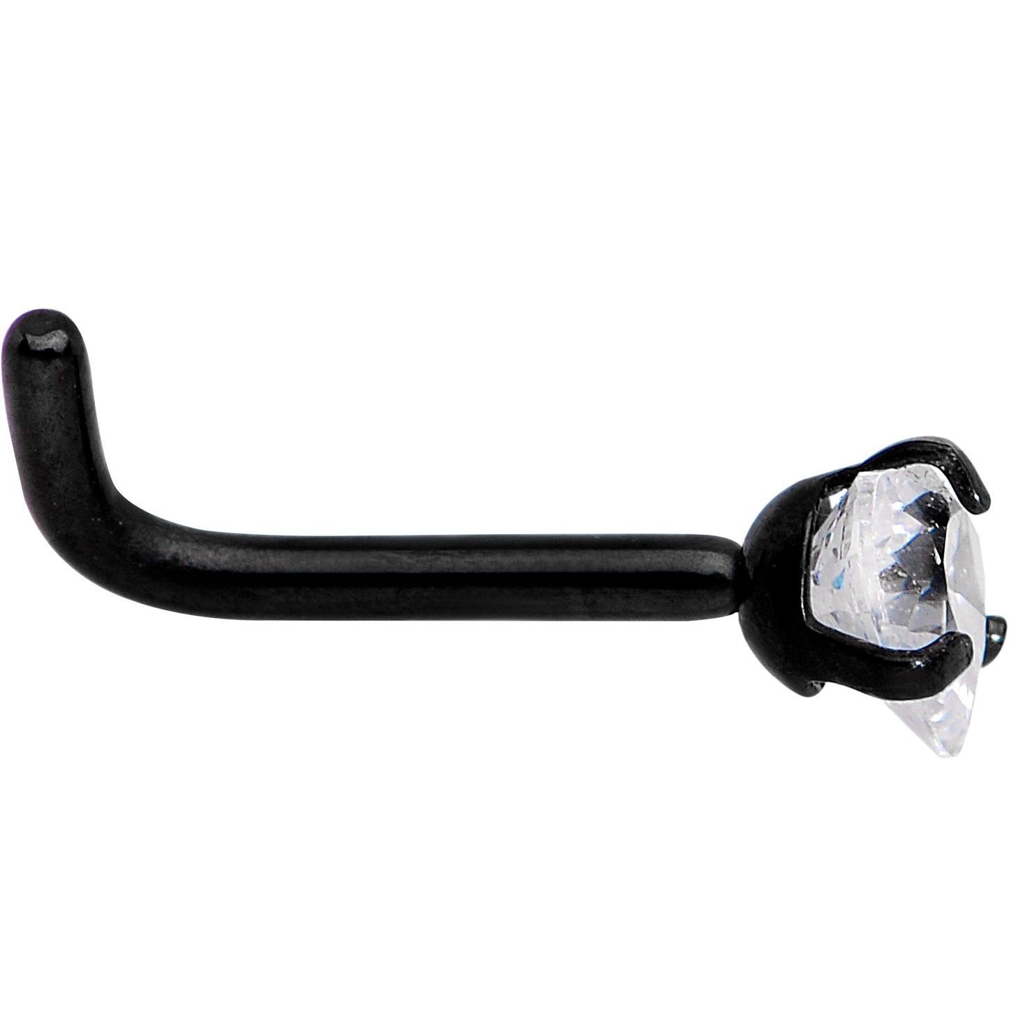 18G 1/4 Clear Heart 3mm CZ Gem Black IP L-Shape Nose Ring