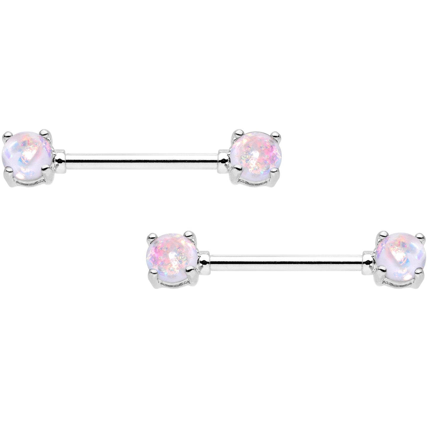 14G White Faux Opal BCR Captive Ring Barbell Nipple Ring Set