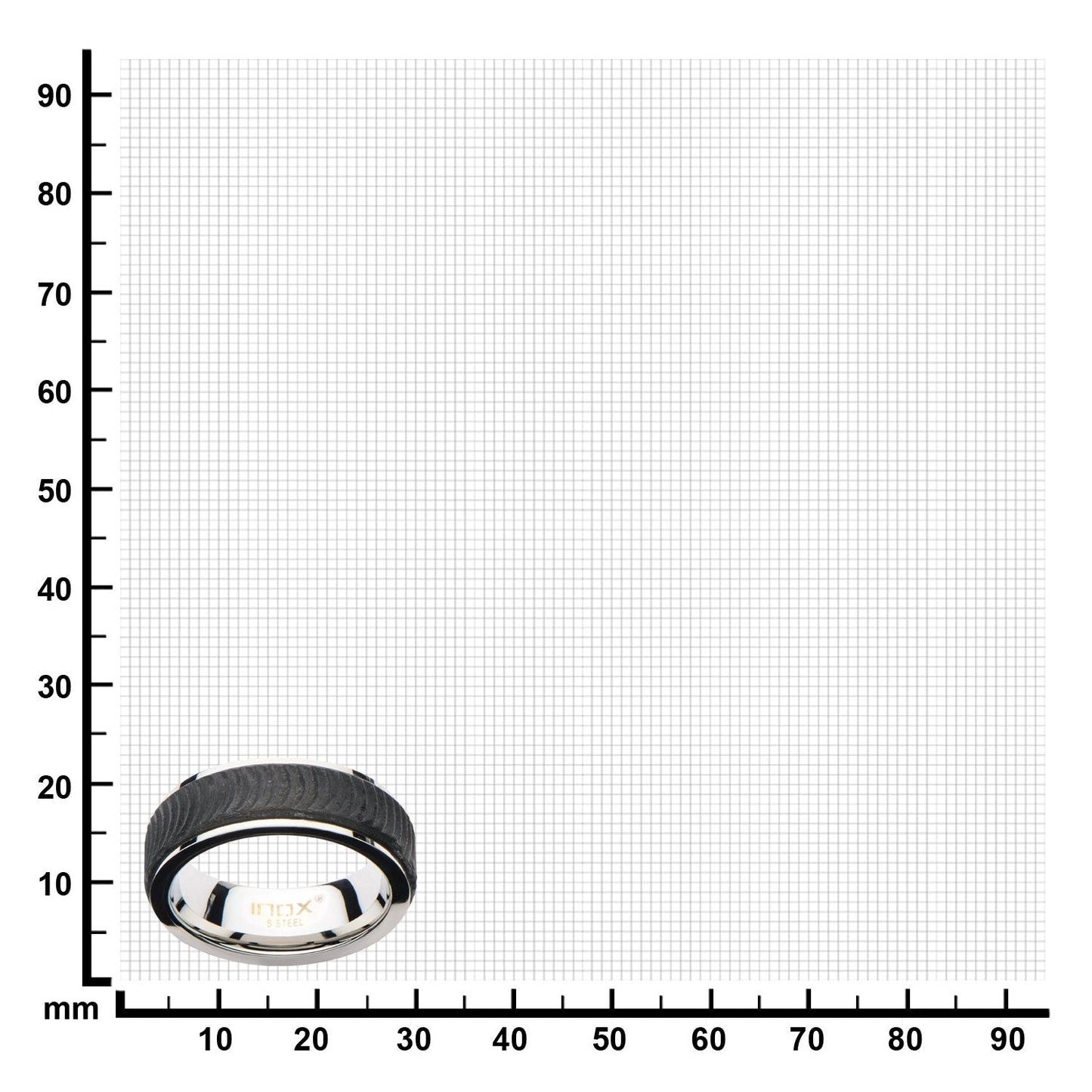 Mens Center Solid Carbon Fiber Ridged Stainless Steel Ring