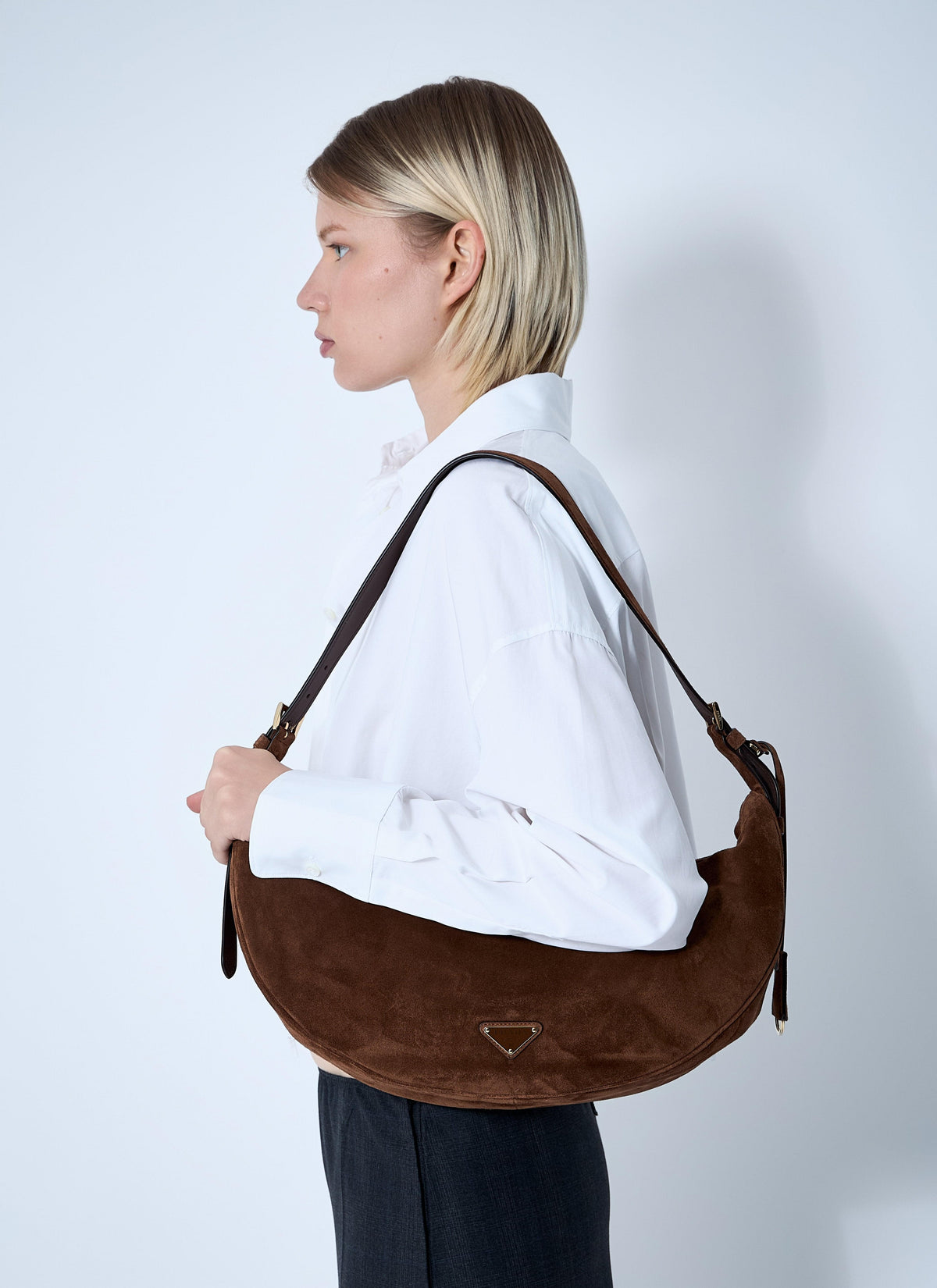 Prada Women Small Suede Shoulder Bag