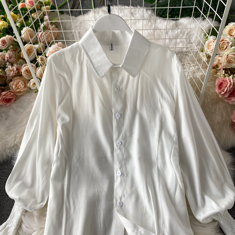 women's lantern sleeve shirt knitted vest two piece sets of College style