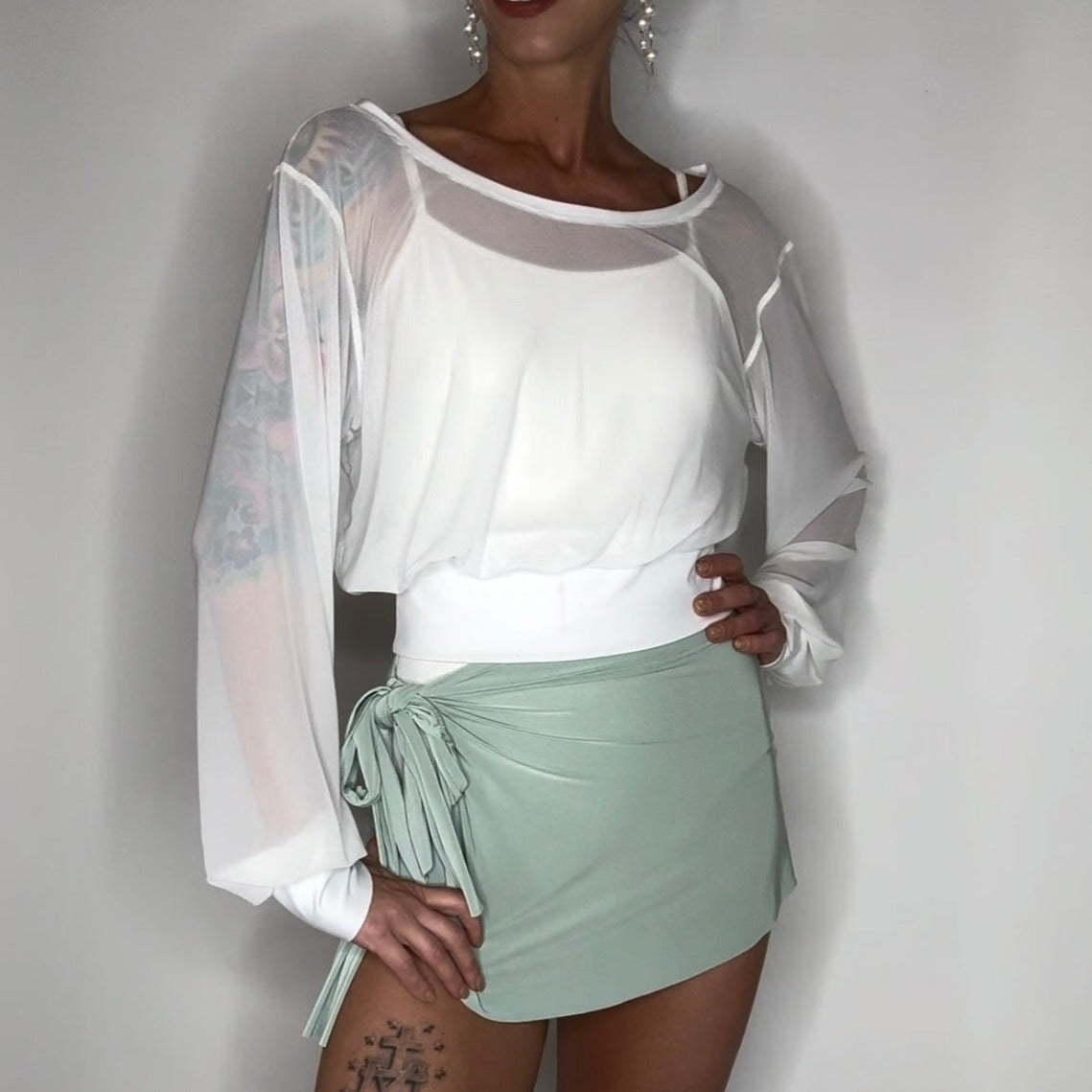 Sheer Mesh Pullover Top / Ballet Warm Up Top / White Mesh Pullover