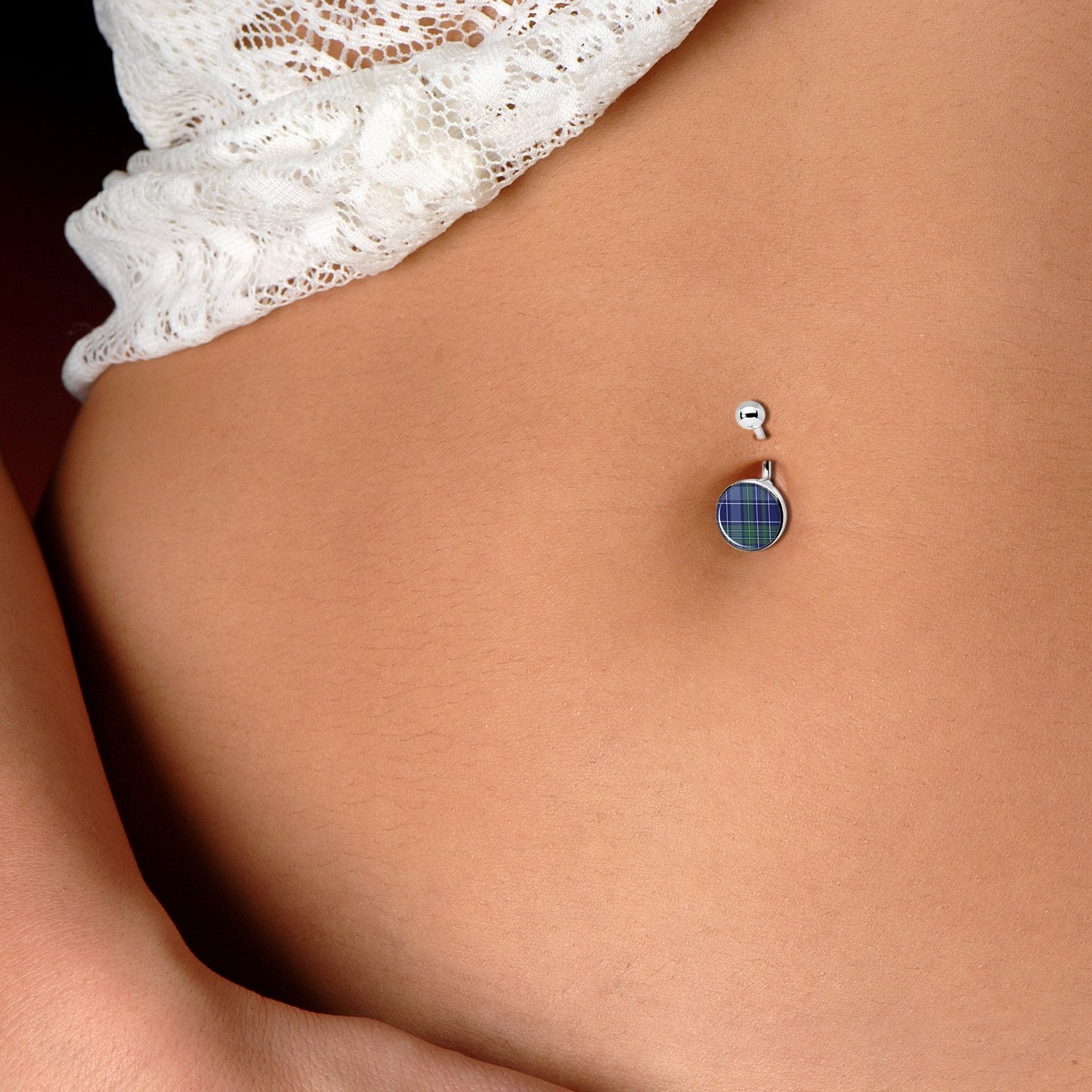 Holiday Blue Green Plaid Belly Ring
