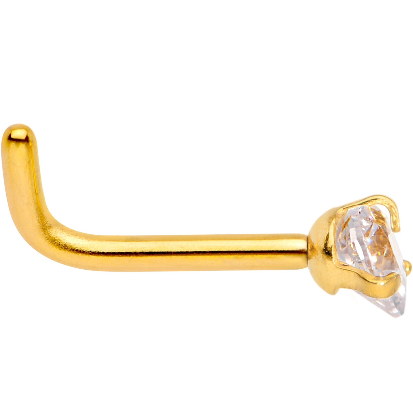 18G 1/4 Clear Heart 3mm CZ Gem Gold IP L-Shape Nose Ring