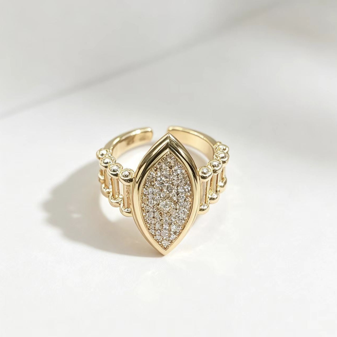Water-drop Diamond-studded Open Ring