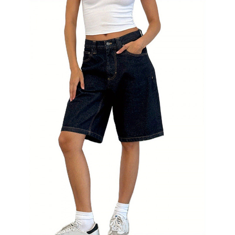 Womens Light Blue Denim Knee-Length Shorts