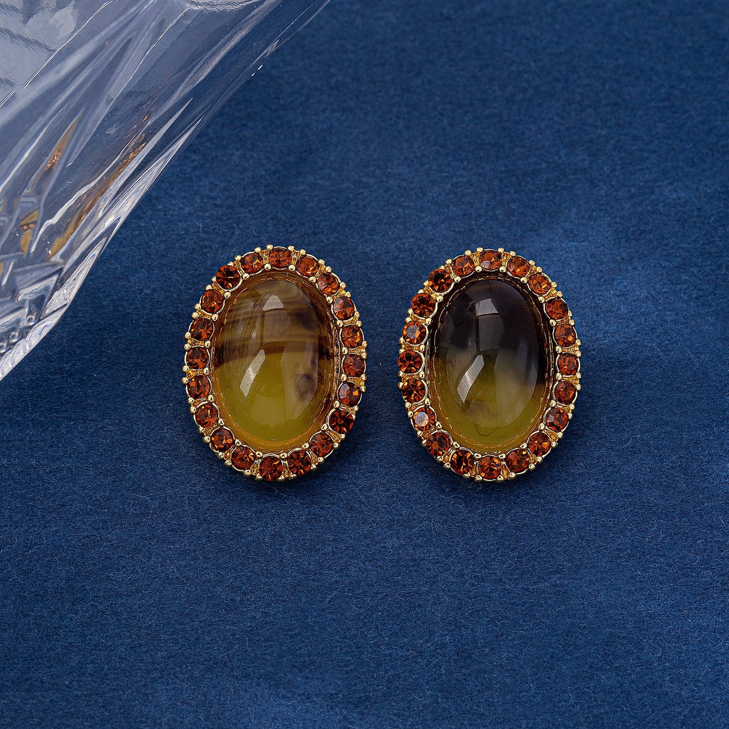 Vintage French Minimalist Luxe Oval Czech Crystal Earrings