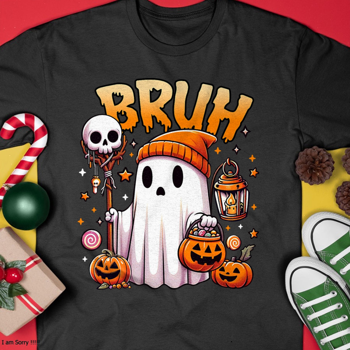 Bruh Ghost Halloween Cute Ghost Trick Or Treat Candy Kids T-Shirt - Halloween Unisex T-Shirt/Hoodie - NGHL00