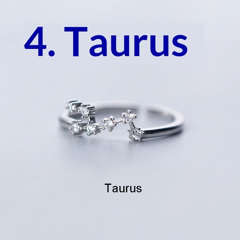 Zircon Silver-Plated Twelve Zodiac Signs Adjustable Open Ring