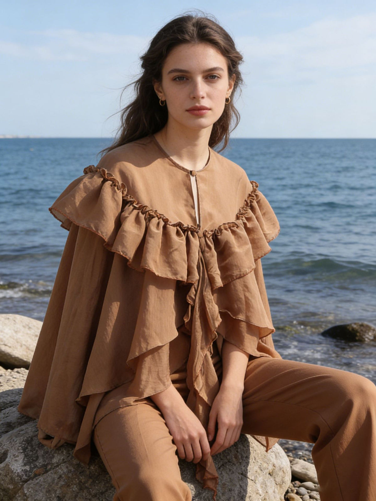 Ruffle Collar Top Irregular Women's Shirt