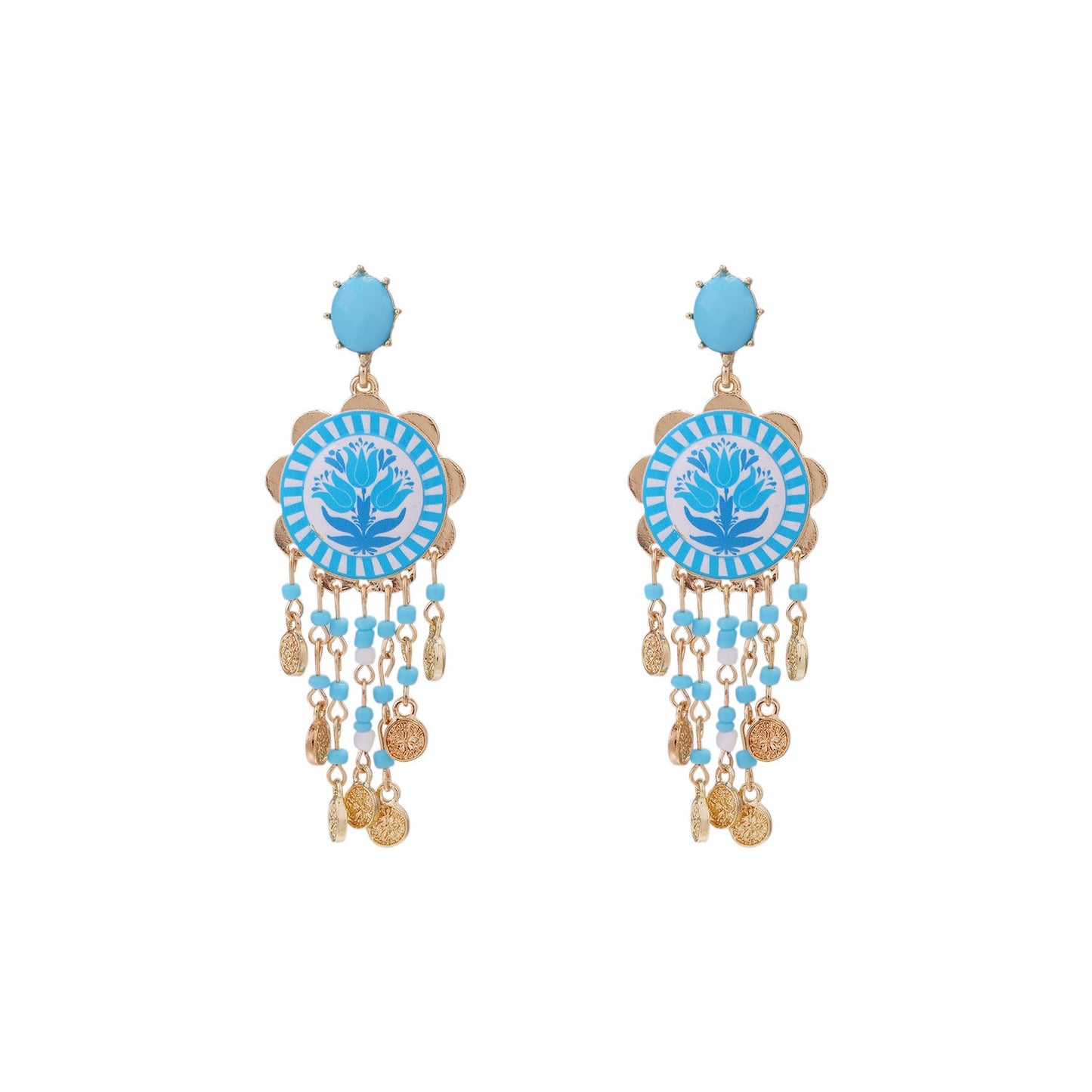Womens Tulip-Print Tassel Casual Earrings