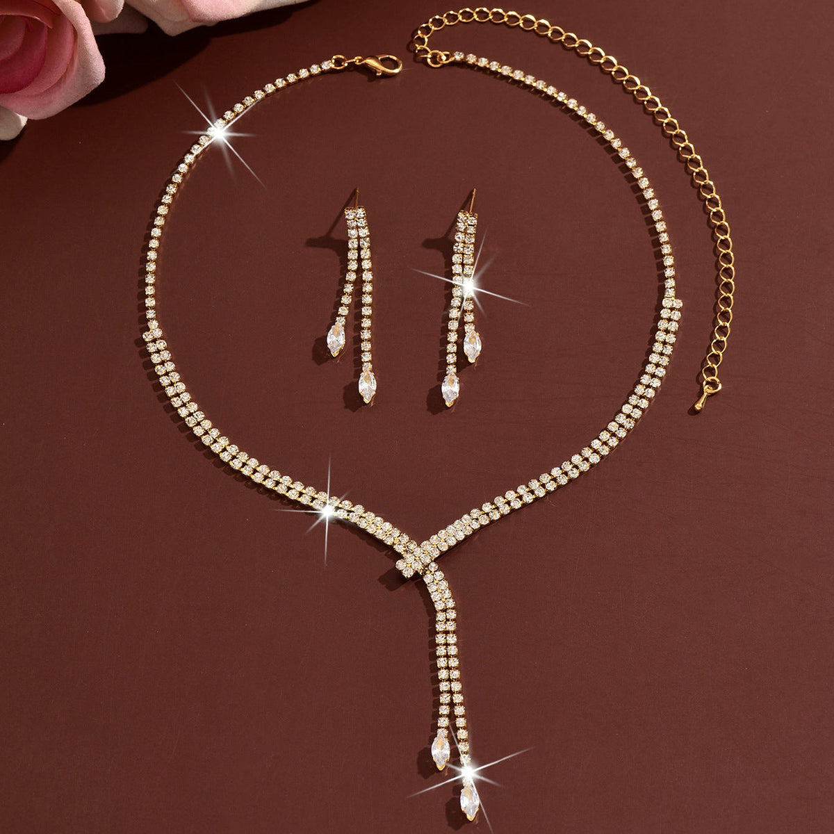 Cross-Border Environmentally Friendly Jewelry New Super Rhinestone Claw Chain Tassel Necklace Earrings Ring Bracelet Bridal Set Light Luxury