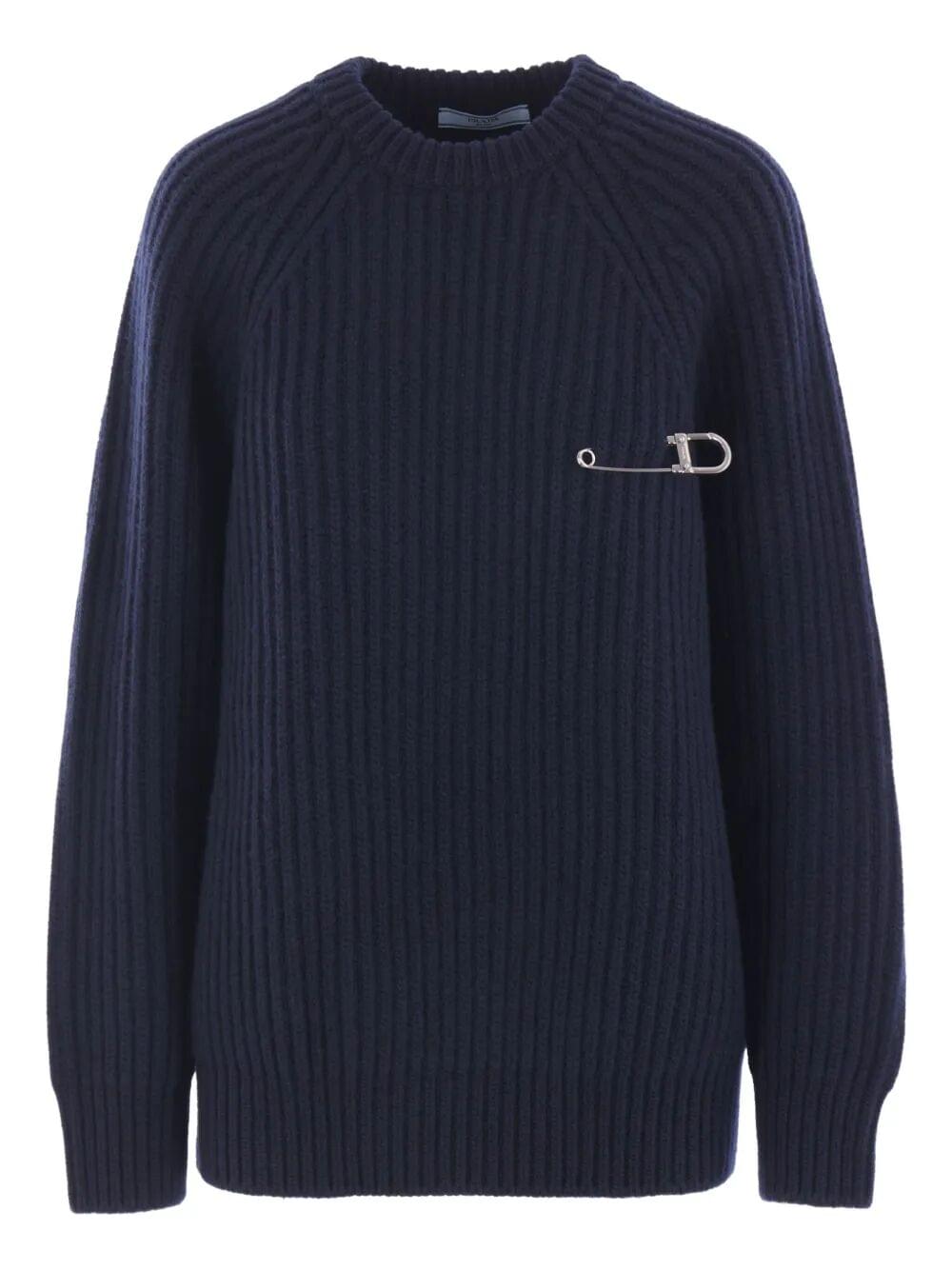 Prada Women Prada Women Ribbed-Knit Safety-Pin Sweater