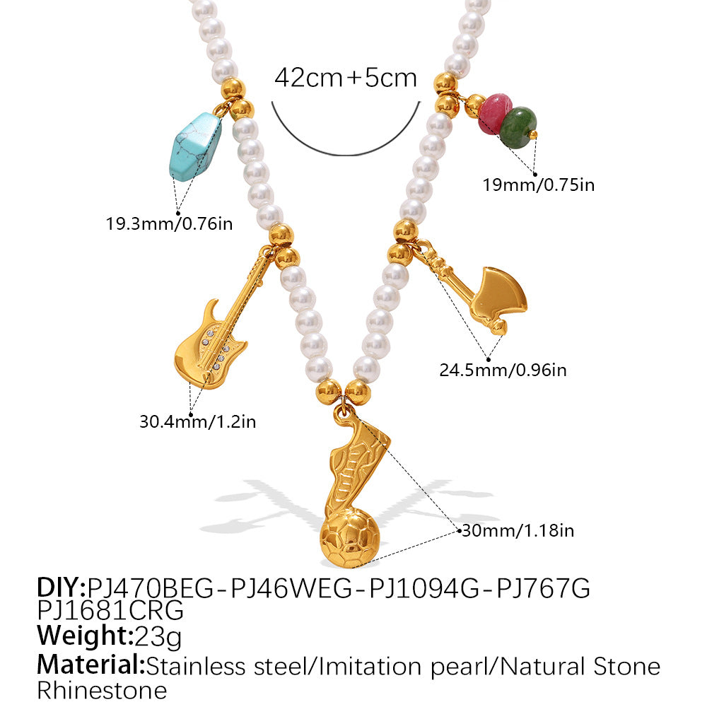 Luxury-lite Versatile DIY Pendant Bracelet Necklace With White Beads. Made Of Stainless Steel. Suitable For Reducing Age And Creating A Sweet Girl Style. Set.