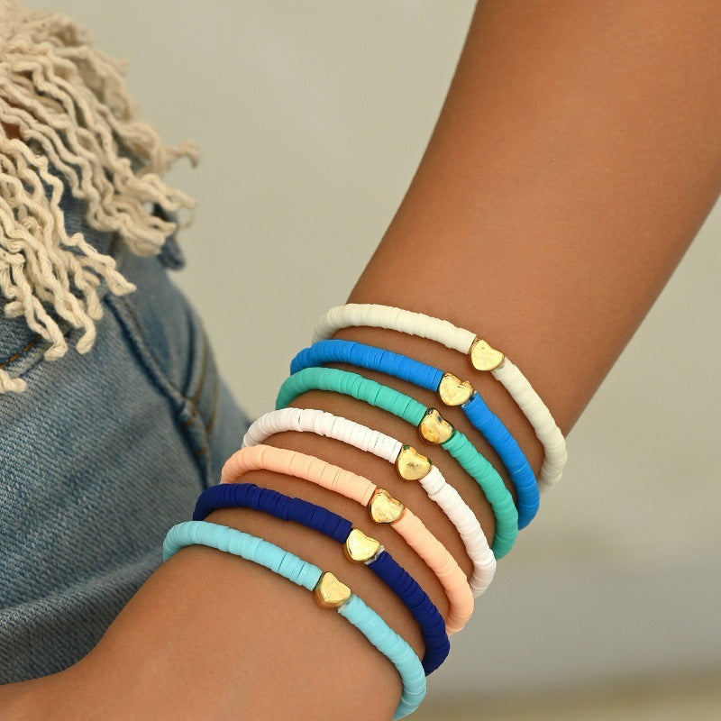 Stylish CCB Womens Heart-Shaped Colorful Beaded Bracelet