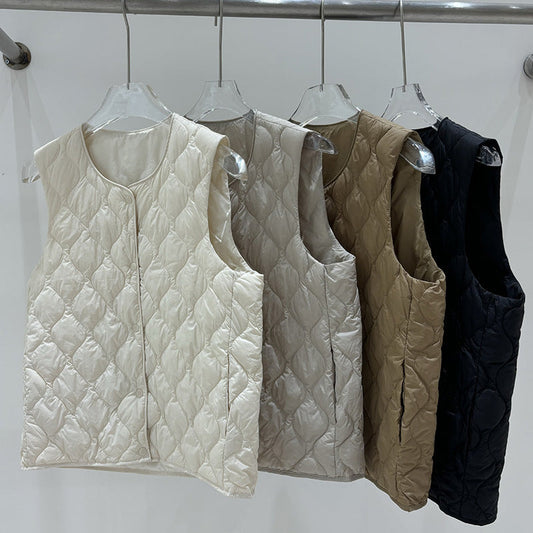 Layered Inner Wear, Short Round-neck Lightweight Down Vest Jacket