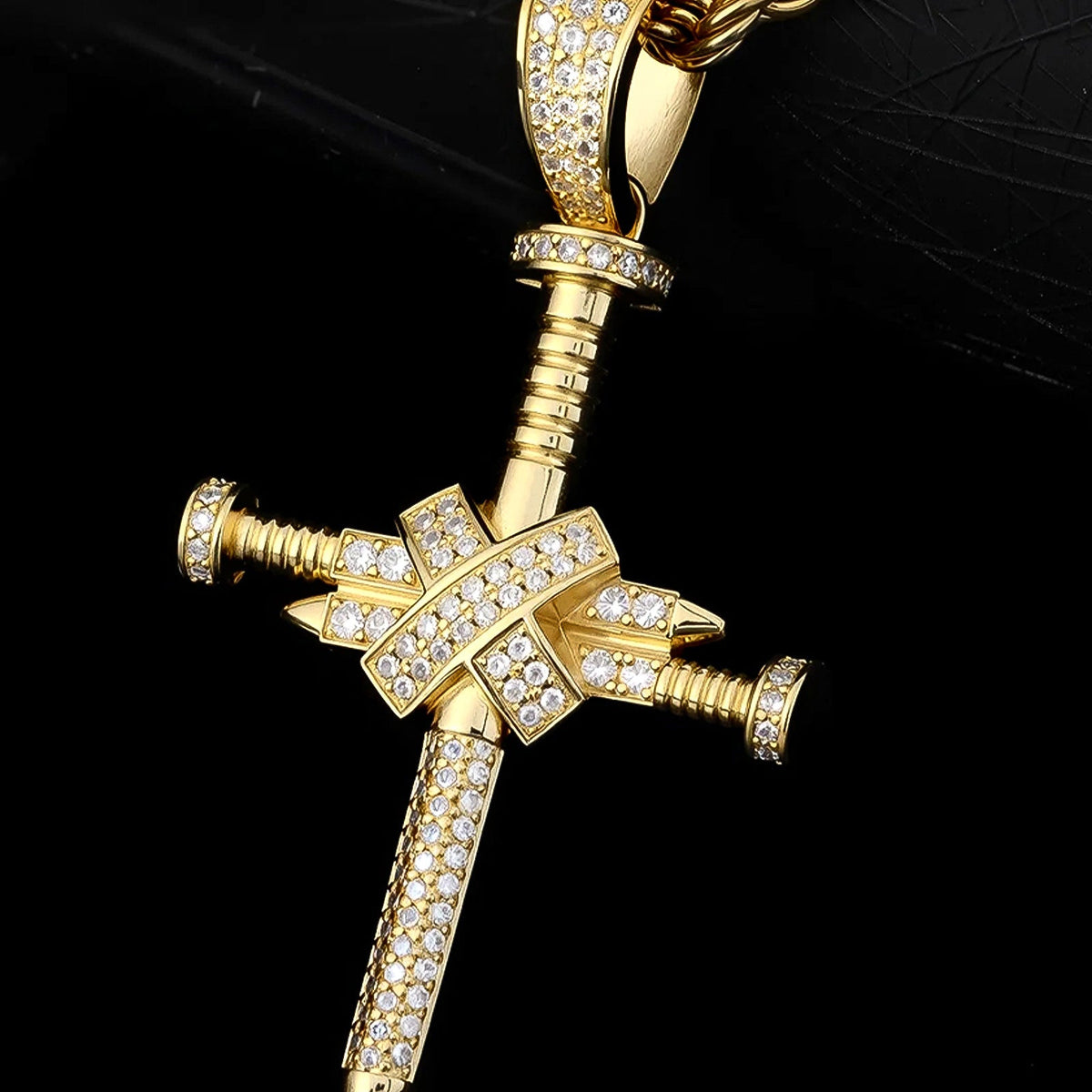 Full-Zircon Nail Cross Pendant Hip-Hop Vintage Punk Cross Necklace