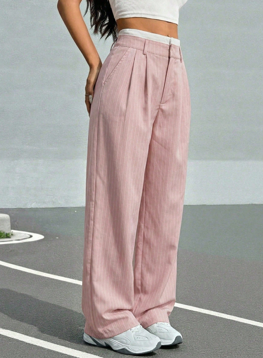 2025 European And American Export New High-Waist Draped Stripesd Suit Pants For Women Work Clothing Versatile Straight Fashion Casual Pants