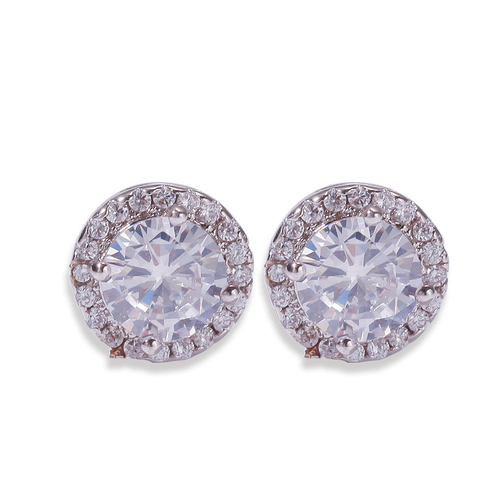 Hip Hop Four-Prong Black Zircon Earrings
